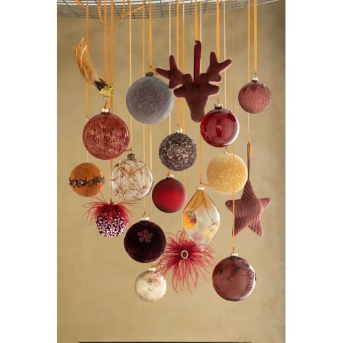 Lot De 4 Boules De Noël "verre Épais" 10cm Rouge