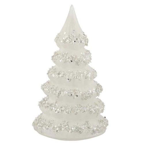 Sapin De Noël Déco "lignes Paillettes" 21cm Blanc