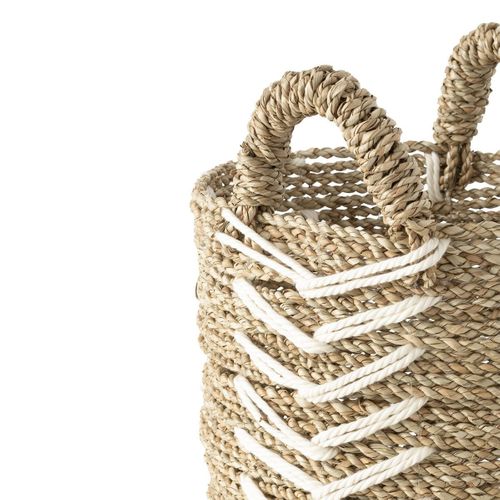 Lot De 2 Paniers De Rangement "chevron" 39cm Naturel et Blanc