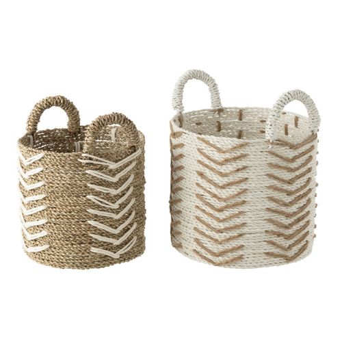 Lot De 2 Paniers De Rangement "chevron" 39cm Naturel et Blanc