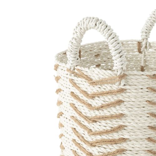 Lot De 2 Paniers De Rangement "chevron" 39cm Naturel et Blanc