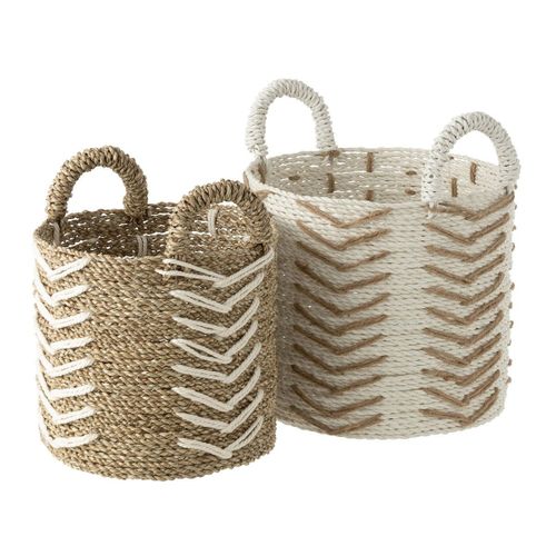 Lot De 2 Paniers De Rangement "chevron" 39cm Naturel et Blanc
