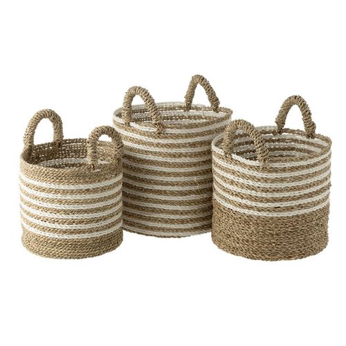 Lot De 3 Paniers De Rangement "rayés" 45cm Naturel et Blanc