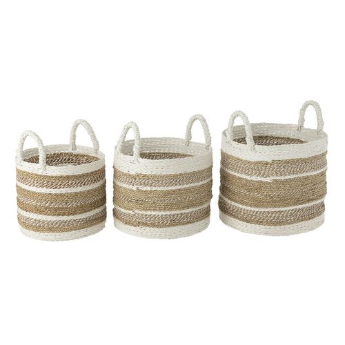 Lot De 3 Paniers De Rangement "caro" 45cm Naturel et Blanc