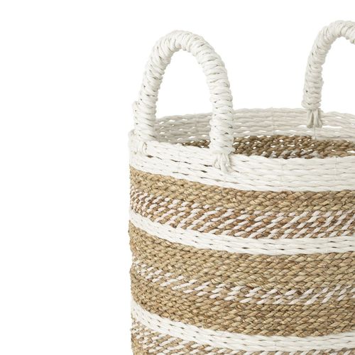 Lot De 3 Paniers De Rangement "caro" 45cm Naturel et Blanc