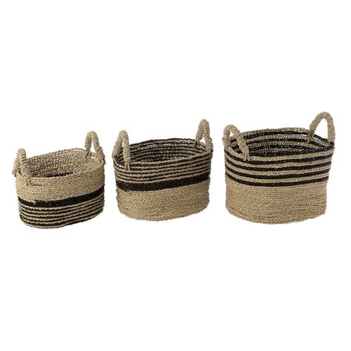 Lot De 3 Paniers De Rangement "aline" 46cm Naturel et Noir