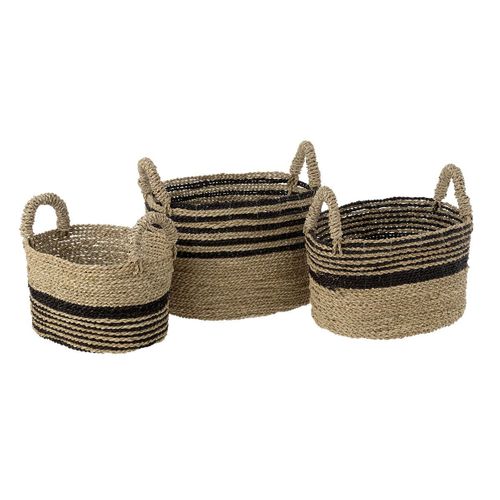 Lot De 3 Paniers De Rangement "aline" 46cm Naturel et Noir