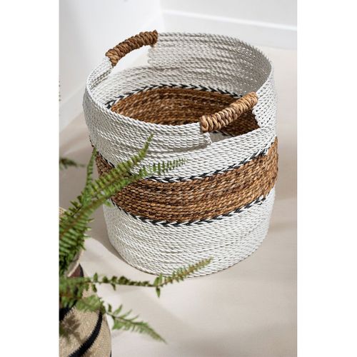 Lot De 3 Paniers De Rangement "laura" 40cm Blanc et Naturel