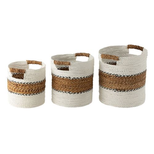 Lot De 3 Paniers De Rangement "laura" 40cm Blanc et Naturel