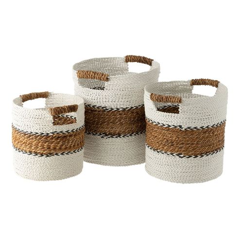 Lot De 3 Paniers De Rangement "laura" 40cm Blanc et Naturel