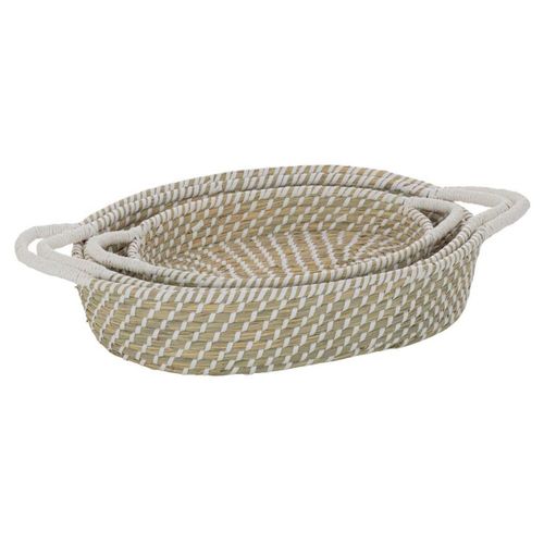 Lot De 3 Paniers Déco "daren" 47cm Naturel et Blanc
