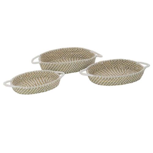 Lot De 3 Paniers Déco "daren" 47cm Naturel et Blanc