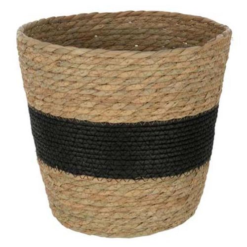 Panier Déco Rond "ligne" 25cm Naturel et Noir