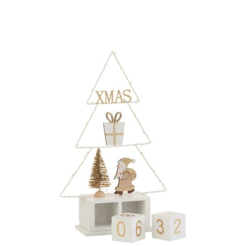 Calendrier De Noël à LED "sapin" 31cm Blanc et Or