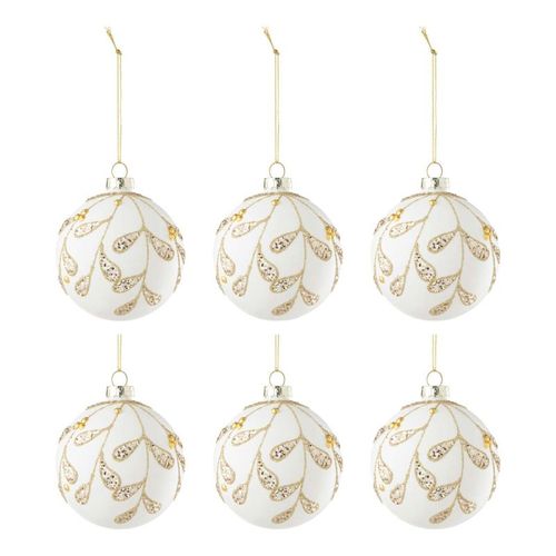 Lot De 6 Boules De Noël "gouttes" 8cm Blanc et Or