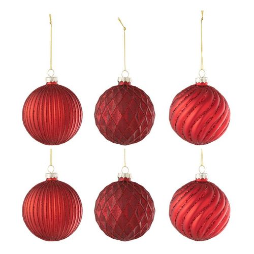 Lot De 6 Boules De Noël "elva" 8cm Rouge