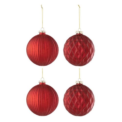 Lot De 4 Boules De Noël "elva" 10cm Rouge