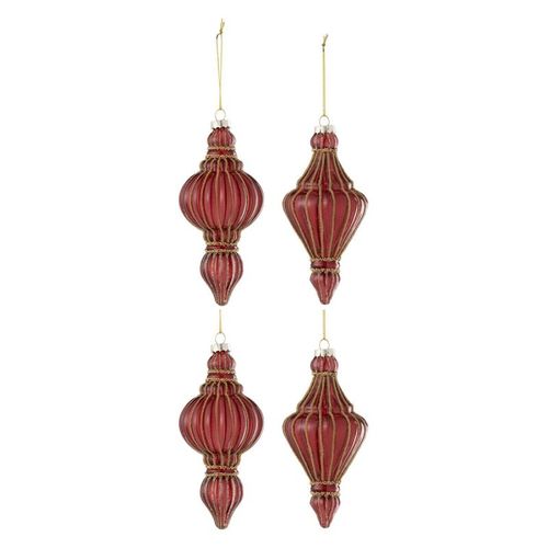 Lot De 4 Boules De Noël "goutte" 14cm Rouge