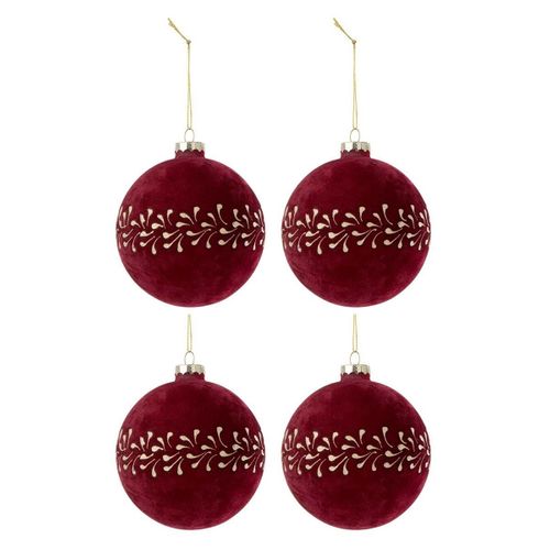 Lot De 4 Boules De Noël Velours "ely" 10cm Bordeaux