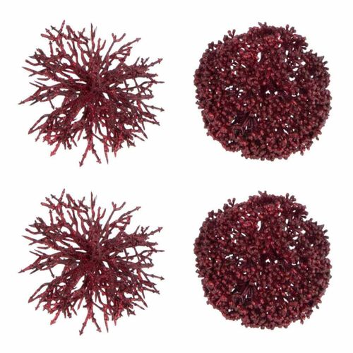 Lot De 4 Boules De Noël "corail" 10cm Rouge