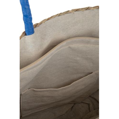 Sac De Plage "fleur" 40cm Naturel et Bleu