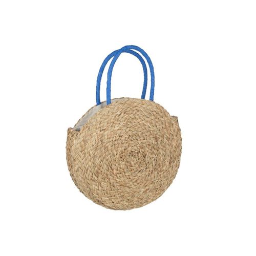 Sac De Plage "fleur" 40cm Naturel et Bleu