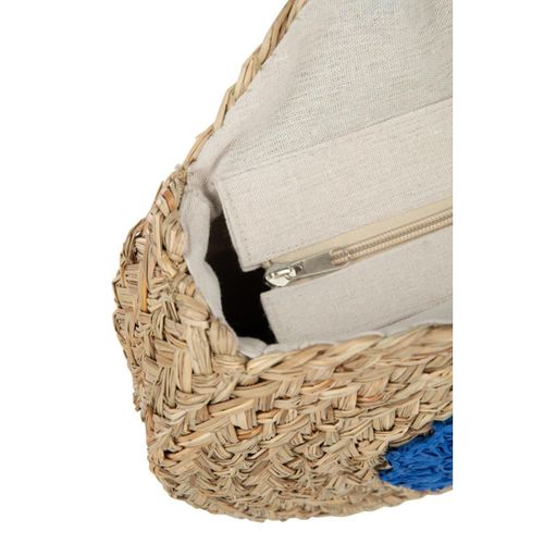 Sac De Plage "fleur" 40cm Naturel et Bleu