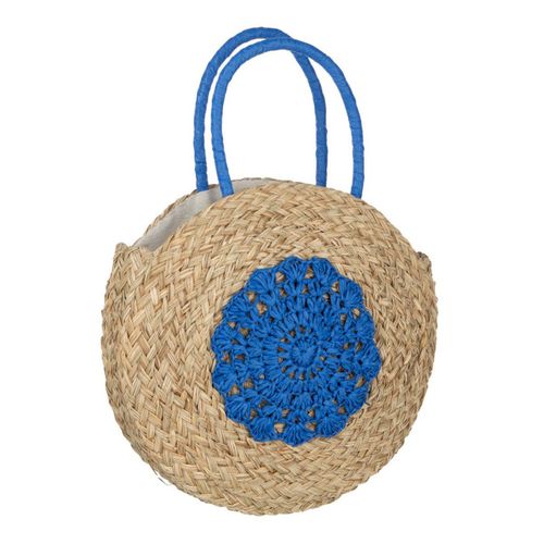Sac De Plage "fleur" 40cm Naturel et Bleu