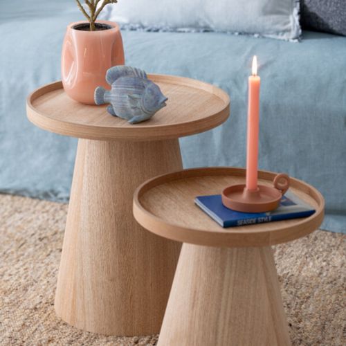 Tables Basses Rondes En Bois Naturel (set De 2) - Agathe