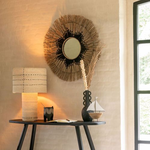 Miroir Mural Déco Paille "mélissa" 75cm Naturel et Noir