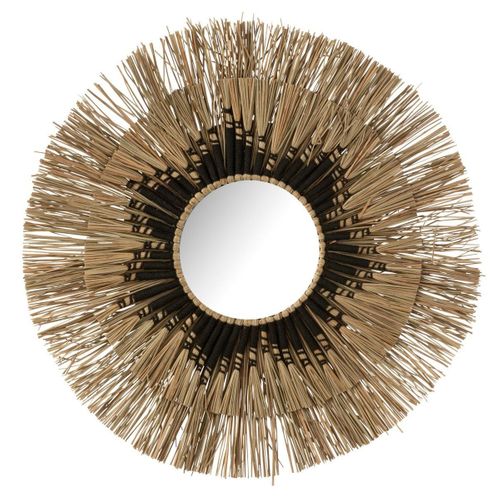 Miroir Mural Déco Paille "mélissa" 75cm Naturel et Noir