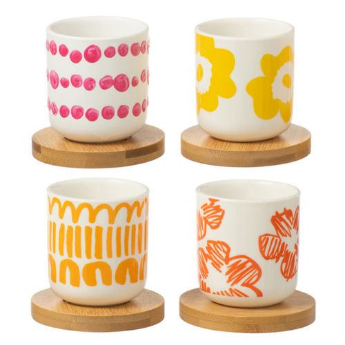 Lot De 4 Tasses à Café et Sous-tasses "fiesta Sud" 10cl Multicolore