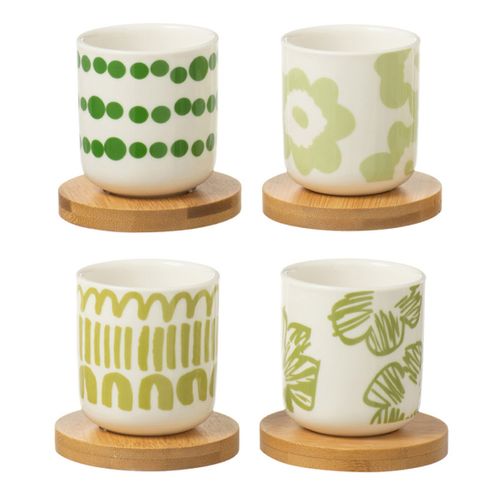 Lot De 4 Tasses à Café et Sous-tasses "fiesta Sud" 10cl Vert