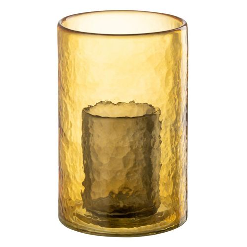 Photophore Double En Verre "hurricane" 20cm Jaune