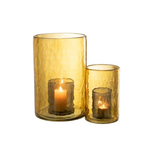 Photophore Double En Verre "hurricane" 20cm Jaune