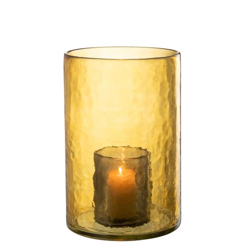 Photophore Double En Verre "hurricane" 30cm Jaune