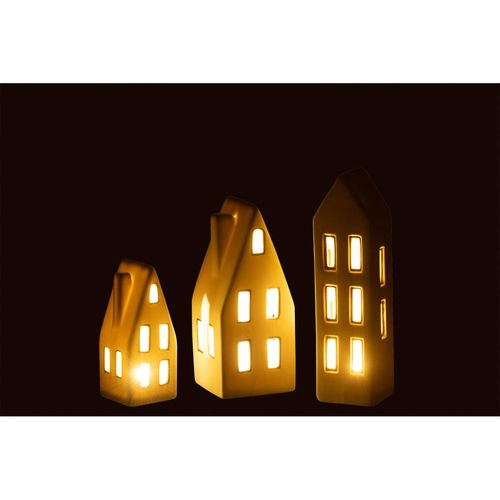 Lot De 3 Maisons à LED "porcelaine" 20cm Blanc