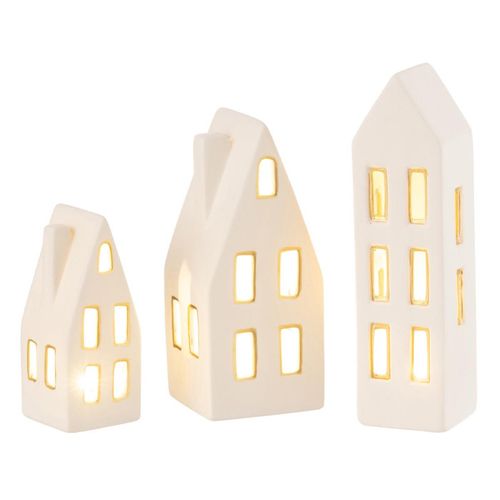 Lot De 3 Maisons à LED "porcelaine" 20cm Blanc