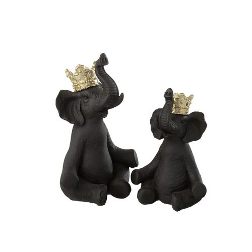 Statuette Éléphant Assis "couronne" 23cm Noir