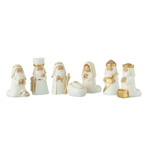 Crèche De Noël 7 Santons "scène Nativité" 6cm Blanc et Doré