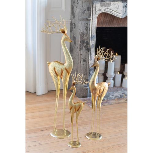 Statue Renne En Métal "valentin" 71cm Or