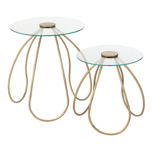 Lot De 2 Tables D'appoint En Verre "médusa" 54cm Doré