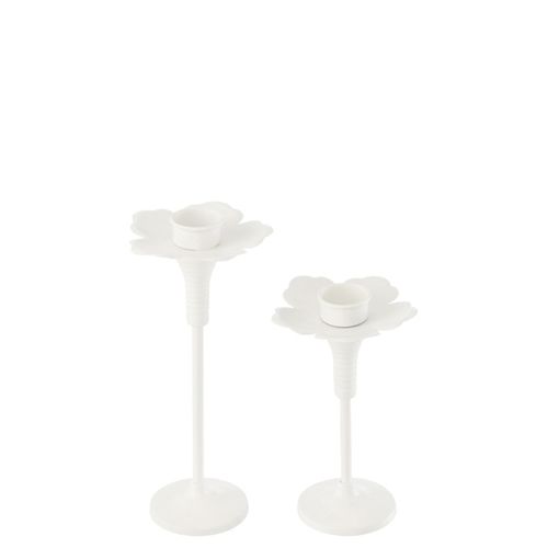 Lot De 2 Bougeoirs Fleurs En Métal "oldies" 29cm Blanc
