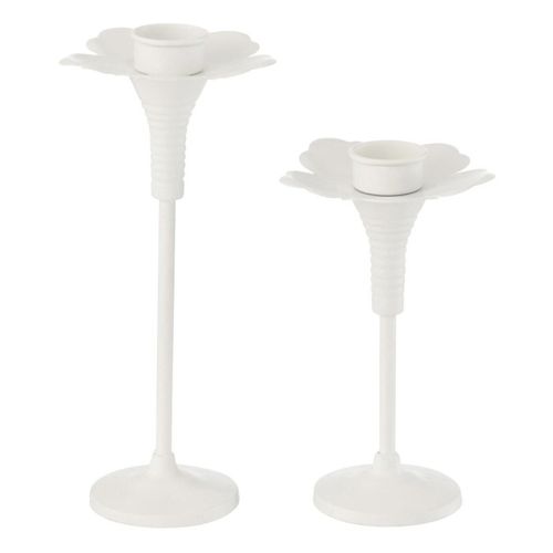 Lot De 2 Bougeoirs Fleurs En Métal "oldies" 29cm Blanc