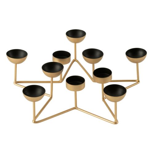 Bougeoir Design En Métal "étoile" 35cm Noir et Or