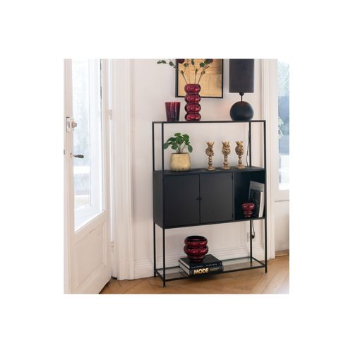 Bibliothèque En Métal Noir Et Verre 2 Portes - Luce