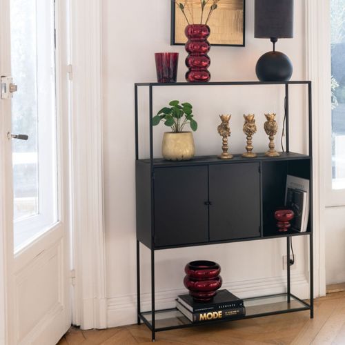 Bibliothèque En Métal Noir Et Verre 2 Portes - Luce