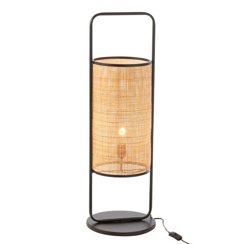 Lampe Sur Pied En Métal Et Rotin - 30x30x92 Cm - Noir