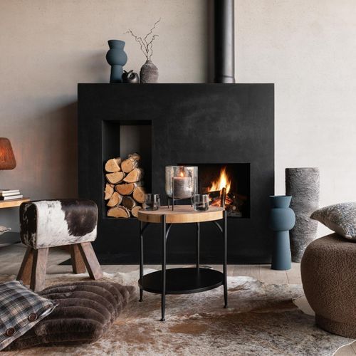 Table D'appoint Avec Étagère "mia" 50cm Naturel et Noir