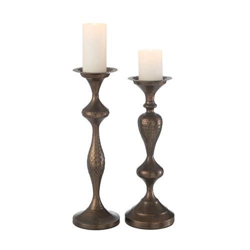 Lot De 2 Bougeoirs En Métal "malcolm" 47cm Marron